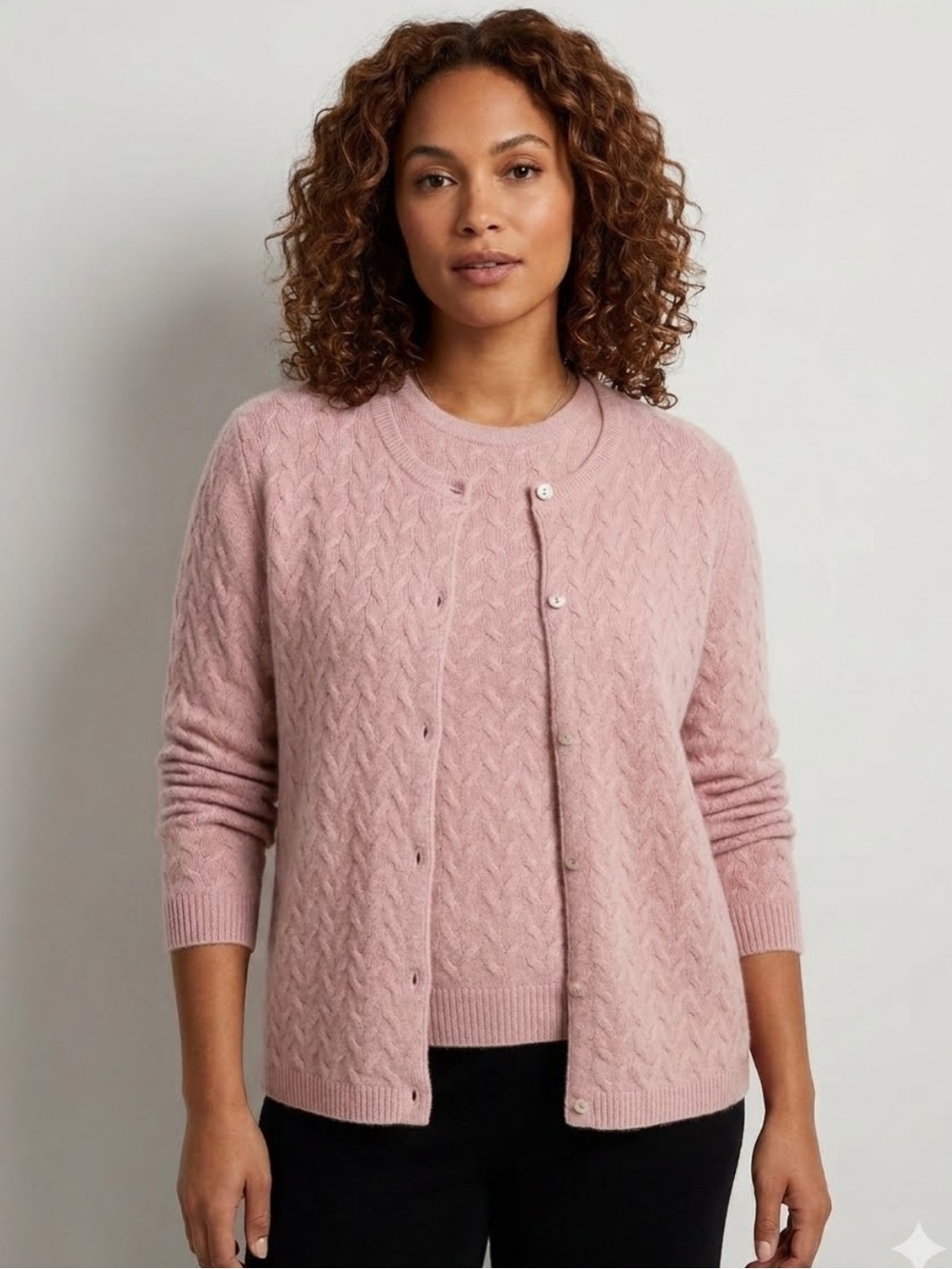2-pc. TSE Cashmere 100% Cashmere Cable Knit Twinset Cardigan Shell Set Pink M